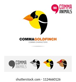 Gold Finch bird concept icon set and modern brand identity logo template and app symbol based on comma sign