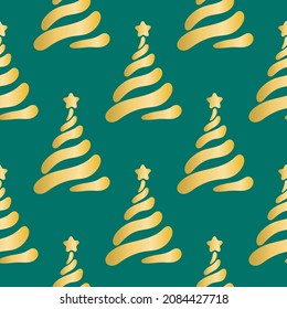 Gold fir pattern isolated vector illustration. Festive background Christmas and New Year trees. Template for fabric, wallpaper, packaging and design