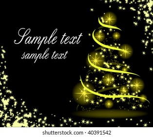 Gold fir tree on black background