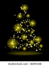 Gold fir tree on black background