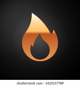 Gold Fire flame icon isolated on black background. Heat symbol. Vector Illustration