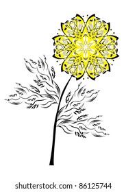 Gold fire flower on isolated background.. Illustration.