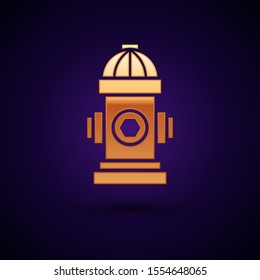 Gold Fire hydrant icon isolated on dark blue background.  Vector Illustration