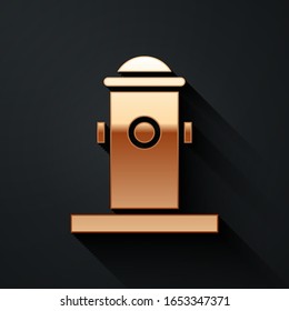 Gold Fire hydrant icon isolated on black background. Long shadow style. Vector Illustration