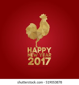 Gold Fire Rooster triangle style vector icon. Art illustration with gold cock. Happy New Year 2017 card. Chinese horoscope. Gold Cock. China New Year Symbol Rooster. Polygon gold rooster.