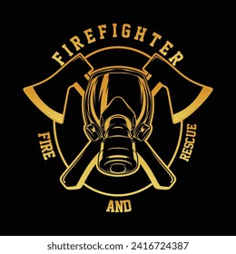 Gold Firefighter Helmet Detailed Vintage Logo Emblem Insignia Vector