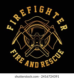 Gold Firefighter Helmet Detailed Vintage Logo Emblem Insignia Vector