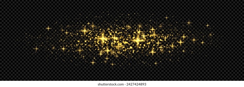 gold firefly light. Golden sparkle effect. Vector magic flare at the transparent background as a png. Overlay dust stars