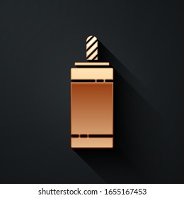 Gold Firework icon isolated on black background. Concept of fun party. Explosive pyrotechnic symbol. Long shadow style. Vector Illustration