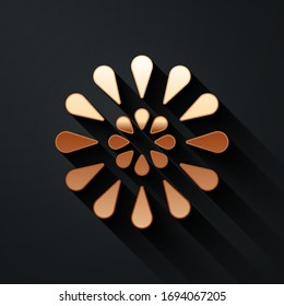 Gold Firework icon isolated on black background. Concept of fun party. Explosive pyrotechnic symbol. Long shadow style. Vector Illustration