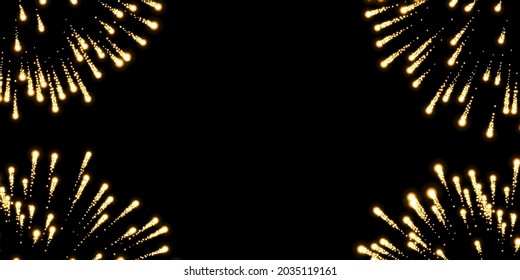 Fuegos artificiales de oro aislados en fondo negro. Fuegos artificiales de oro, símbolo de Feliz Año Nuevo, Feliz Navidad. Decoración brillante. Diseño brillante brillante brillante brillante brillante para título Ilustración vectorial