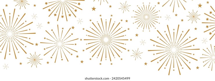 Gold firework vector background with stars, elegant holiday banner design
