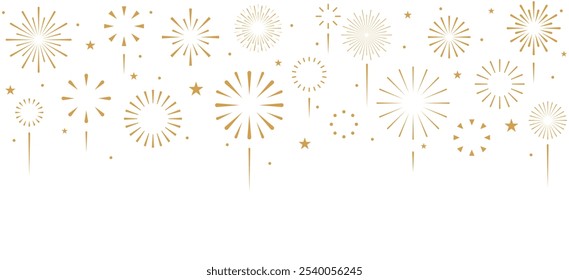 Gold fireworks background, celebration border