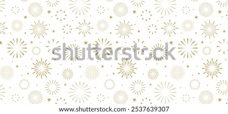 Gold fireworks background, holiday seamless pattern