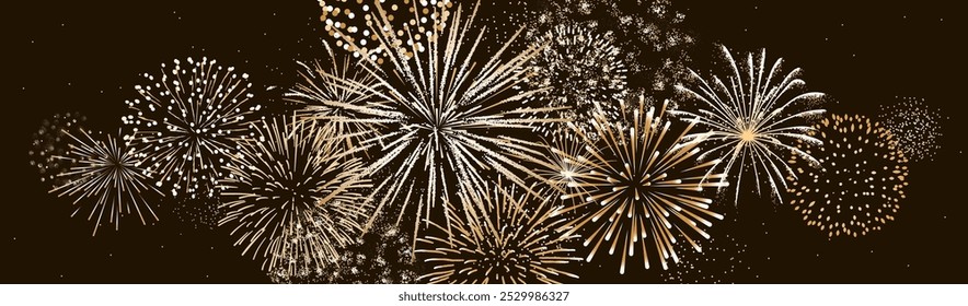 Gold fireworks banner, New Year background