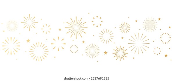 Gold fireworks border, holiday banner, celebration divider