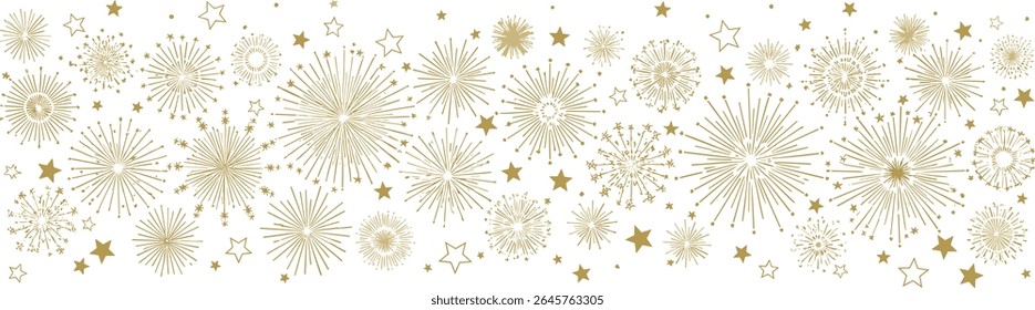 Gold fireworks border, holiday banner, celebration divider
