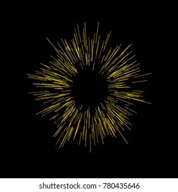Gold fireworks Festive background Radiating from the center of thin beams, lines. Vector illustration. Dynamic style. Abstract explosion, speed motion lines from the middle, radiating sharp