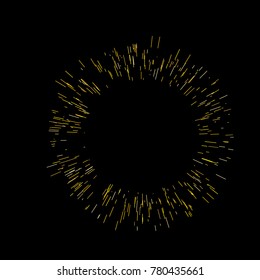 Gold fireworks Festive background Radiating from the center of thin beams, lines. Vector illustration. Dynamic style. Abstract explosion, speed motion lines from the middle, radiating sharp