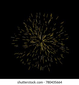 Gold fireworks Festive background Radiating from the center of thin beams, lines. Vector illustration. Dynamic style. Abstract explosion, speed motion lines from the middle, radiating sharp