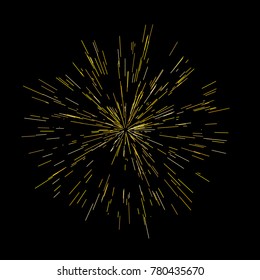 Gold fireworks Festive background Radiating from the center of thin beams, lines. Vector illustration. Dynamic style. Abstract explosion, speed motion lines from the middle, radiating sharp