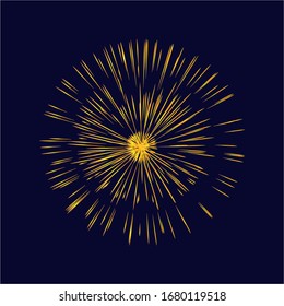 Gold fireworks Radiating from the center of thin beams, lines. Vector illustration. Dynamic style. Abstract explosion, speed motion lines from the middle, radiating sharp