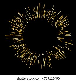 Gold fireworks Radiating from the center of thin beams, lines. Vector illustration. Dynamic style. Abstract explosion, speed motion lines from the middle, radiating sharp