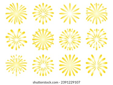 Gold fireworks set, Holiday and party, new years, bright firework icons collection vector illustration isolated on white background