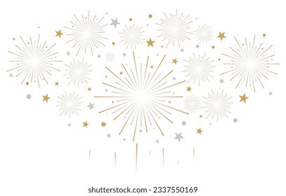 Gold fireworks vector background. Festive explosion