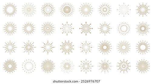 Gold fireworks vector icons set