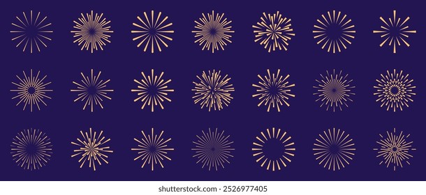 Gold fireworks vector icons set