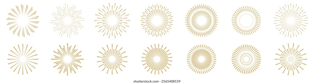 Gold fireworks vector icons set