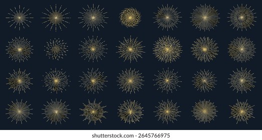 Gold fireworks vector icons set