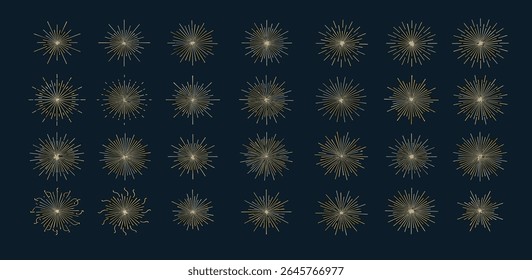Gold fireworks vector icons set