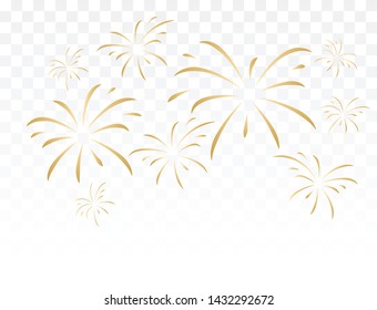 Gold fireworks vector illustration isolated on white.