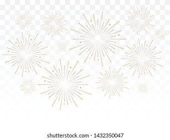 Gold fireworks vector illustration isolated on white.