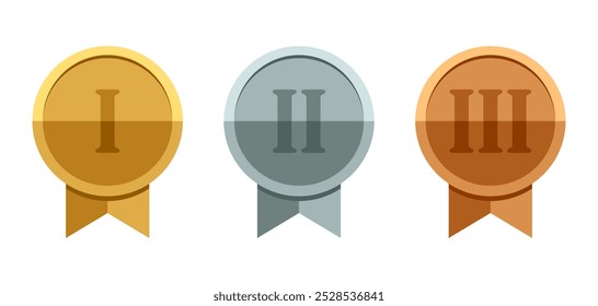 Gold first, silver second and bronze third - award medals set with Roman numerals