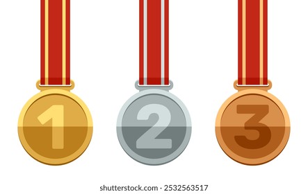 Primeiro ouro, segundo prata e terceiro bronze - medalhas de prêmio isoladas sobre fundo branco