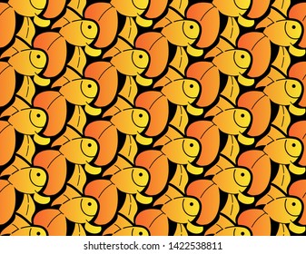 Gold fish, background in Escher style, seamless pattern vector illustration