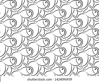 Gold fish, background in Escher style, seamless pattern vector illustration