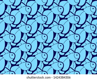 Gold fish, background in Escher style, seamless pattern vector illustration