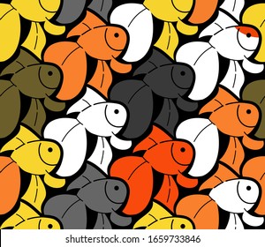 Gold fish, background in Escher style, seamless pattern vector illustration