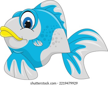 Gold fish blue color and yellow lips cartoon vector illustration