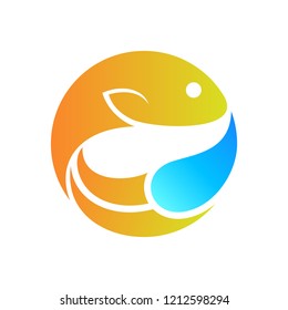 gold fish with blue water drop flat logo design