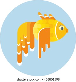 Gold fish. Carries desire. Objects isolated on white background. Flat cartoon vector illustration.