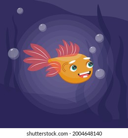 Gold fish cartoon character vector illustration element. Clip art.