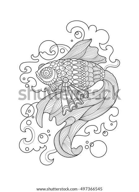 Gold Fish Coloring Book For Adults Vector Illustration Anti stress 