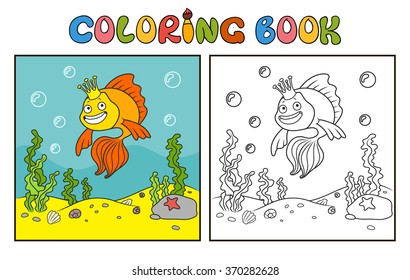 gold fish .Coloring book.  part of the collection of marine life