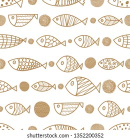 Gold fish. Cute vector line seamless pattern. Endless pattern can be used for ceramic tile, wallpaper, linoleum, textile, web page background.