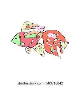 Gold fish in flat style. Carassius auratus isolated. Freshwater aquarium fish